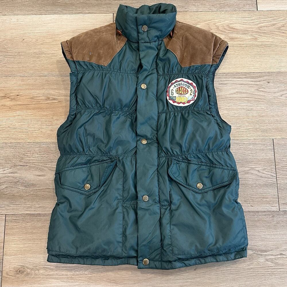 Vintage 80s Puffer Vest Men’s Small Outerwear Athletic Division Patch Gorpcore
